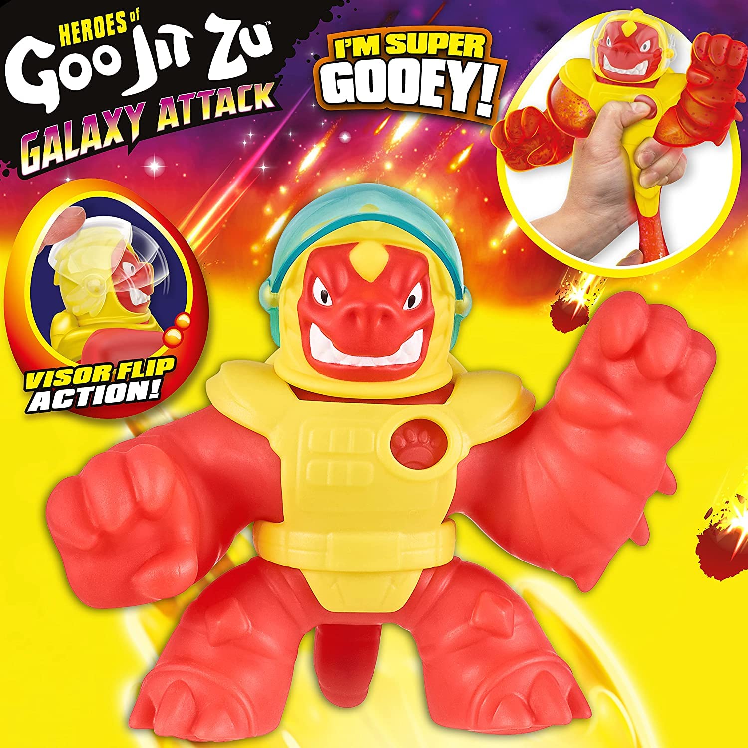Heroes of Goo Jit Zu Galaxy Attack Solar Blast Blazagon Action Figure - Stretchy Goo Toy with Visor Flip