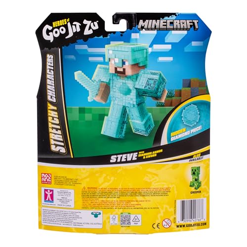 Heroes of Goo Jit Zu Minecraft Steve Stretchy Figure – Super Squishy Goo Filling, Hidden Diamond Piece, Stretch 3 Times His Size