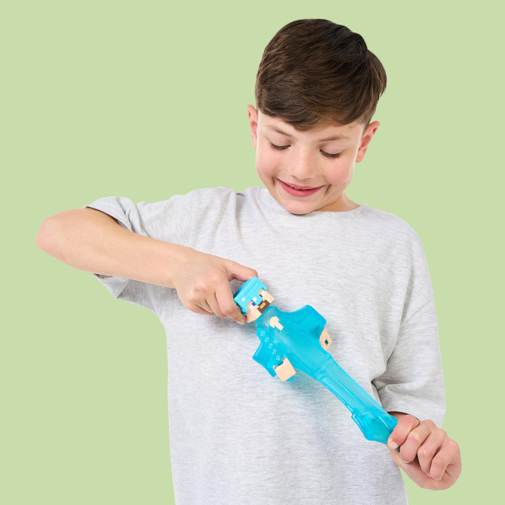 Heroes of Goo Jit Zu Minecraft Steve Stretchy Figure – Super Squishy Goo Filling, Hidden Diamond Piece, Stretch 3 Times His Size