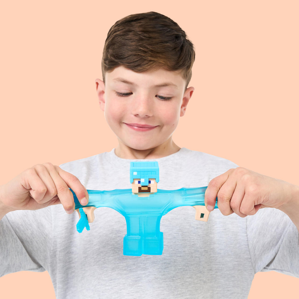 Heroes of Goo Jit Zu Minecraft Steve Stretchy Figure – Super Squishy Goo Filling, Hidden Diamond Piece, Stretch 3 Times His Size
