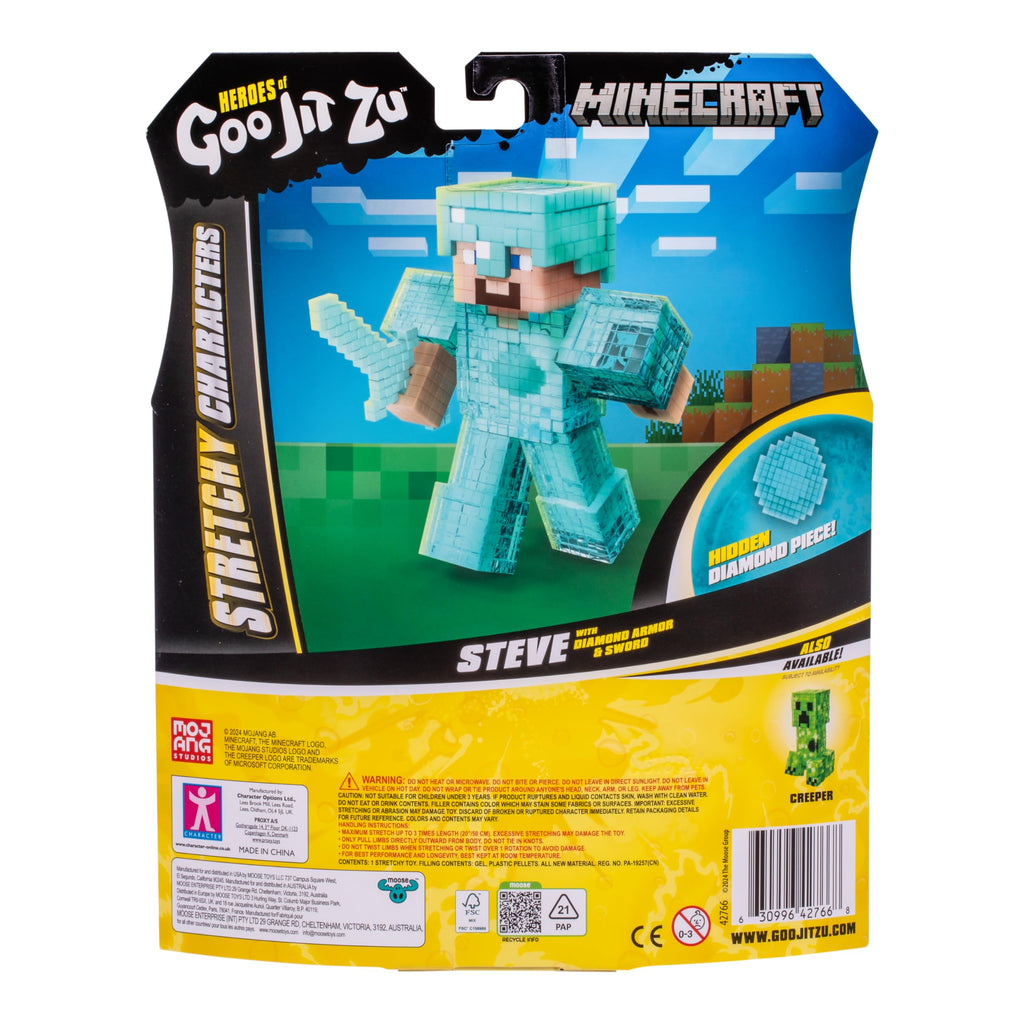 Heroes of Goo Jit Zu Minecraft Steve Stretchy Figure – Super Squishy Goo Filling, Hidden Diamond Piece, Stretch 3 Times His Size