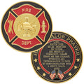 Hero's Valor Firefighter's Badge Challenge Coin – Single Coin with Protective Pouch, 1.75 Inches