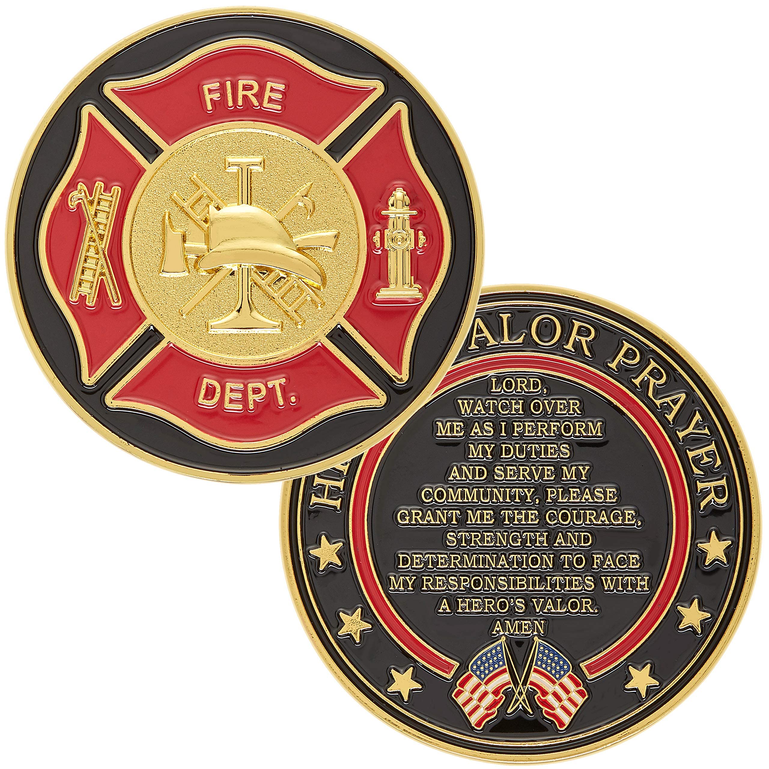 Hero's Valor Firefighter's Badge Challenge Coin – Single Coin with Protective Pouch, 1.75 Inches