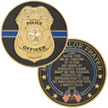 Hero's Valor Police Officer Badge Challenge Coin – Single Coin with Prayer and Thin Blue Line