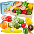 HERSITY Wooden Play Food Set - 8 Cutting Fruits Toy for Toddlers 18 Months+ Pretend Kitchen