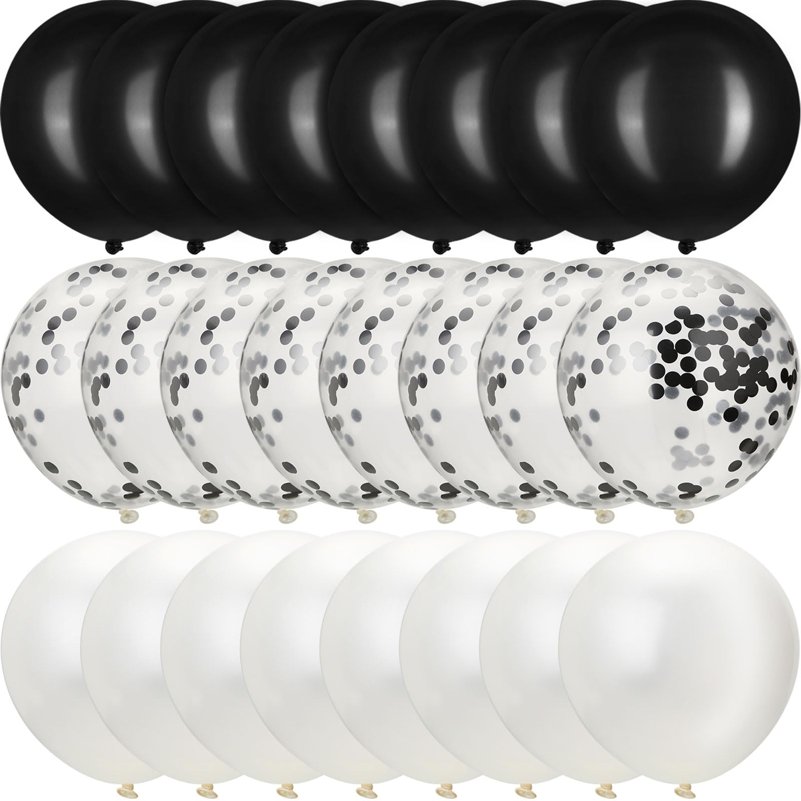 Hestya 100-Piece 12-Inch White & Black Latex Balloons with Confetti for Parties