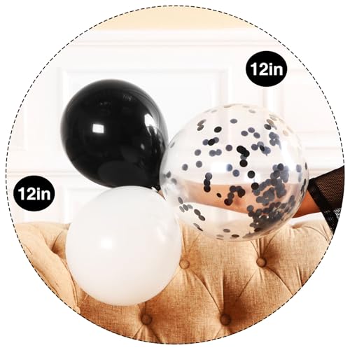 Hestya 100-Piece 12-Inch White & Black Latex Balloons with Confetti for Parties