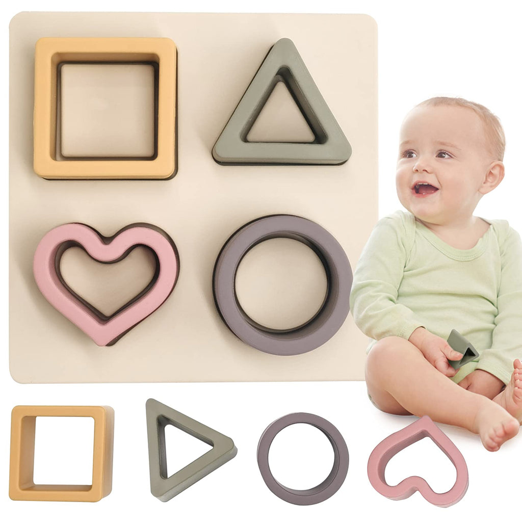 HETOMI Silicone Stacking Blocks - Baby Nesting Sorting Toy for Teething and Fine Motor Skills (Beige)