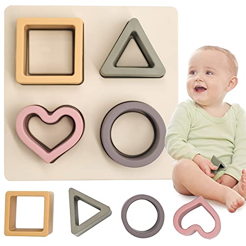 HETOMI Silicone Stacking Blocks - Baby Nesting Sorting Toy for Teething and Fine Motor Skills (Beige)