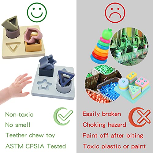 HETOMI Silicone Stacking Blocks - Baby Nesting Sorting Toy for Teething and Fine Motor Skills (Beige)