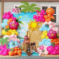 Heukikt 152-Piece Tropical Party Balloon Garland Arch Kit – Hot Pink, Orange, Macaron Pink & Blue with Hibiscus Foil Balloons for Luau or Hawaii Themed Celebrations