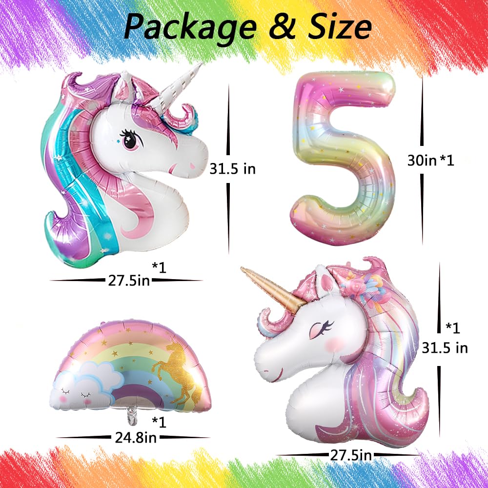 Heukikt Unicorn 5th Birthday Balloon Set – 12-Pack Pink Purple White with Number 5 and Heart Star Balloons