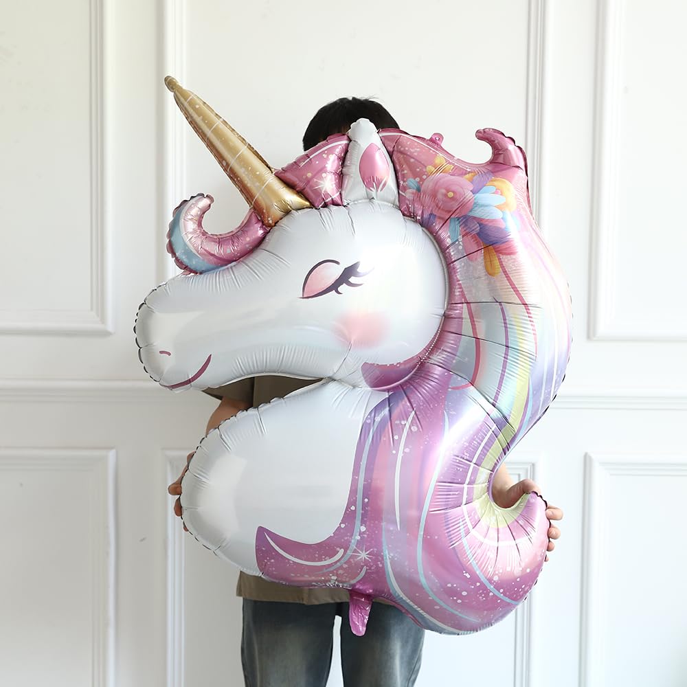 Heukikt Unicorn 5th Birthday Balloon Set – 12-Pack Pink Purple White with Number 5 and Heart Star Balloons