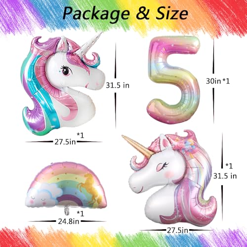 Heukikt Unicorn 5th Birthday Balloon Set – 12-Pack Pink Purple White with Number 5 and Heart Star Balloons