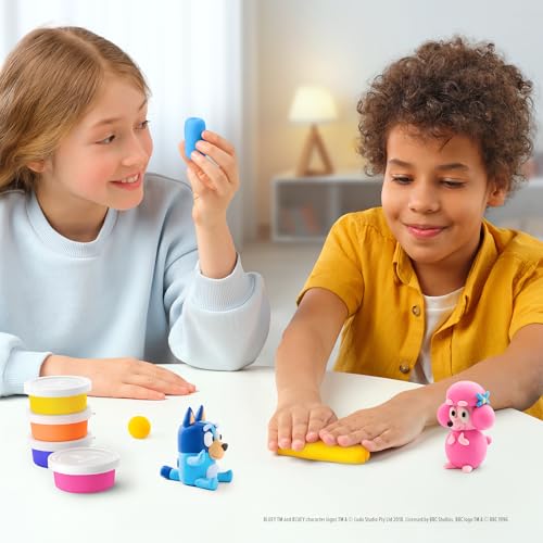 HEY CLAY Bluey & Friends Bingo Air-Drying Clay Kit – 5 Cans Non-Toxic Modeling Clay for Kids Ages 3+ with Interactive App