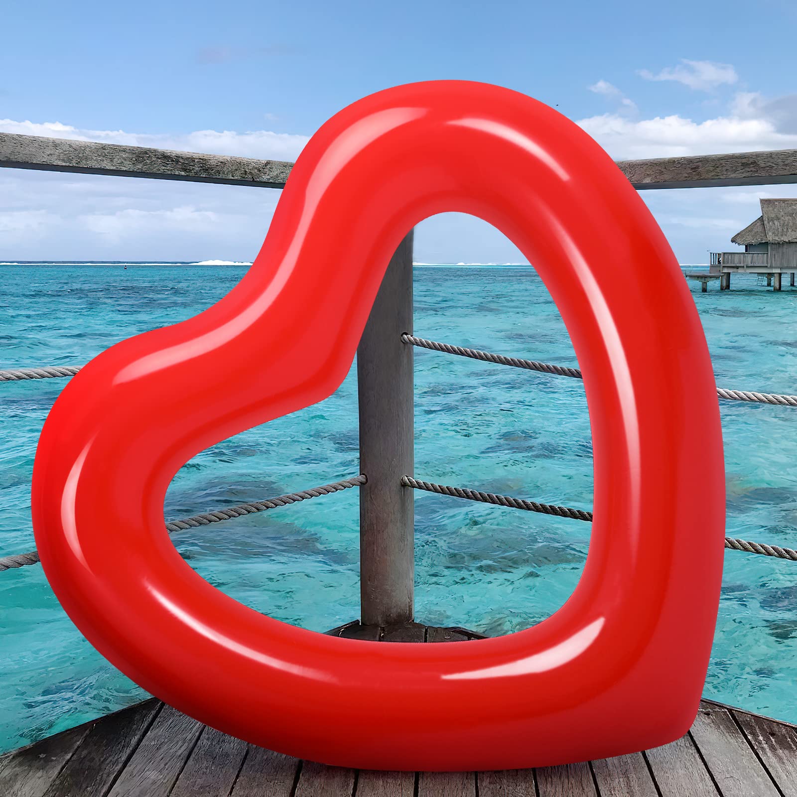 HeySplash Heart-Shaped Pool Float for Adults – Inflatable Glitter Ring, 47x39 Inches, Supports 440 lbs