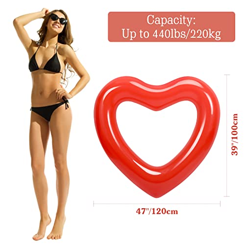 HeySplash Heart-Shaped Pool Float for Adults – Inflatable Glitter Ring, 47x39 Inches, Supports 440 lbs