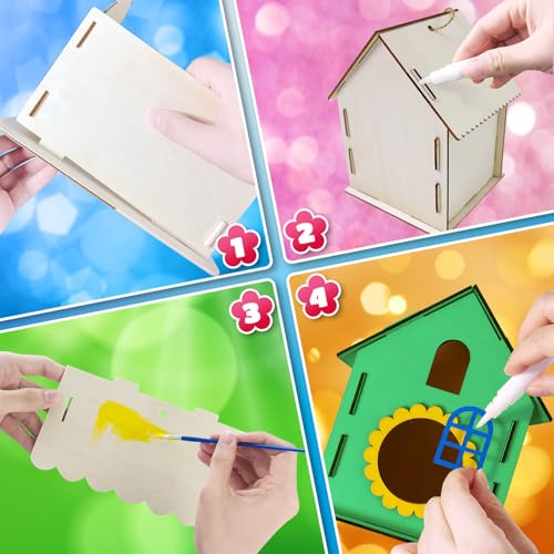 Heyzeibo 4-Pack Birdhouse Kit – Kids Build and Paint Their Own Wooden Bird Houses