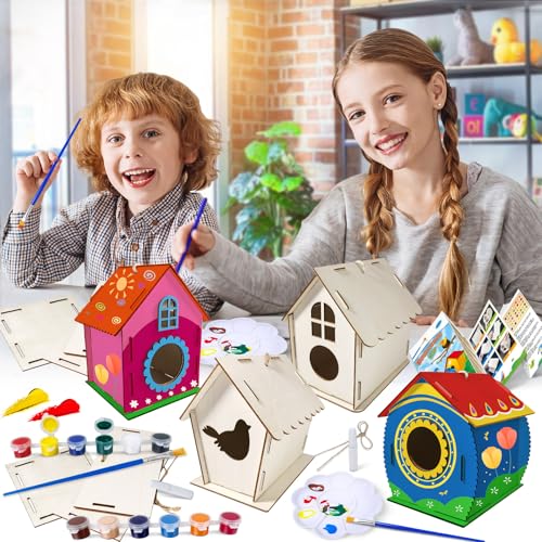 Heyzeibo 4-Pack Birdhouse Kit – Kids Build and Paint Their Own Wooden Bird Houses