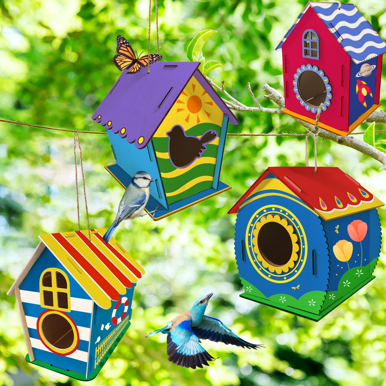 Heyzeibo 4-Pack Birdhouse Kit – Kids Build and Paint Their Own Wooden Bird Houses