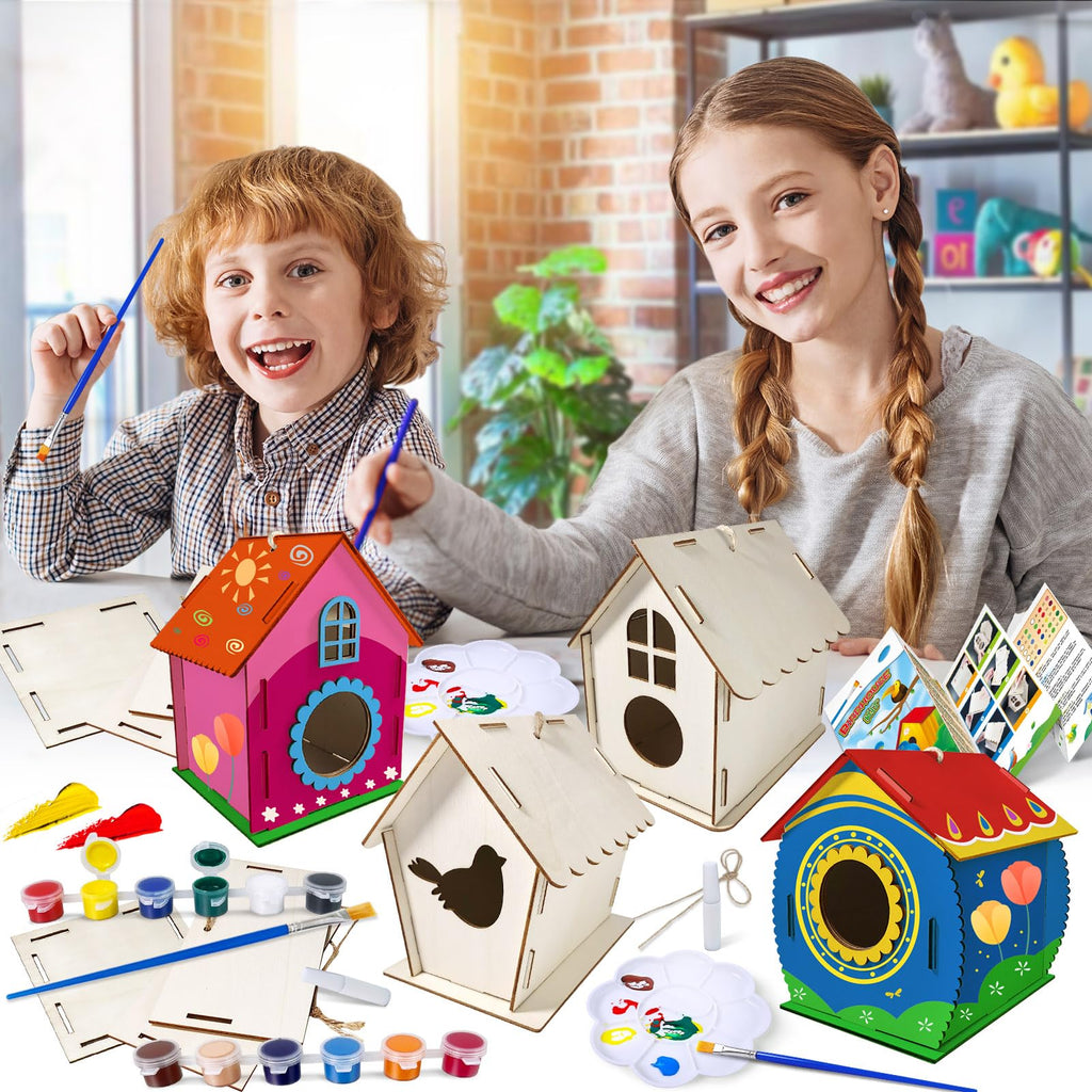 Heyzeibo 4-Pack Birdhouse Kit – Kids Build and Paint Their Own Wooden Bird Houses