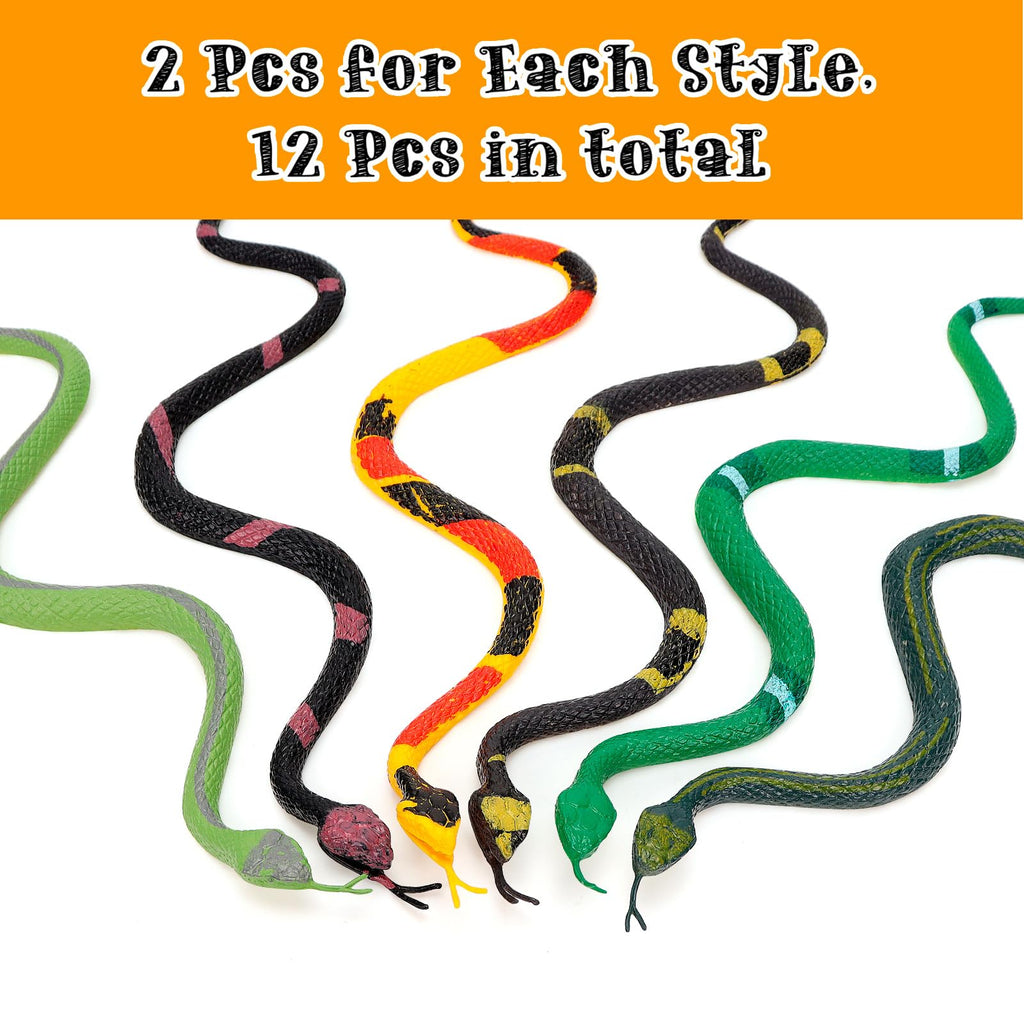 HFATMOS 12-Pack Realistic Rubber Snakes – 11in Prank Props for Parties, Garden & Gags