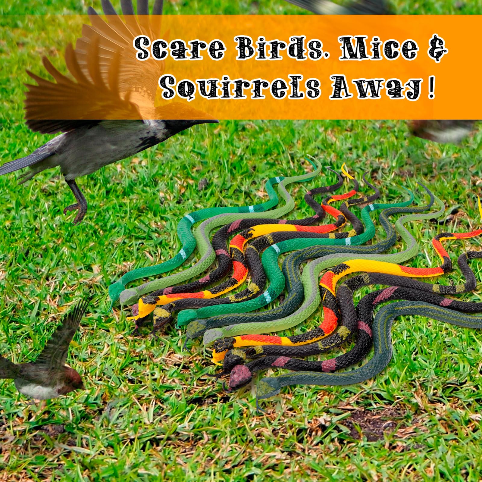 HFATMOS 12-Pack Realistic Rubber Snakes – 11in Prank Props for Parties, Garden & Gags