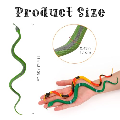 HFATMOS 12-Pack Realistic Rubber Snakes – 11in Prank Props for Parties, Garden & Gags