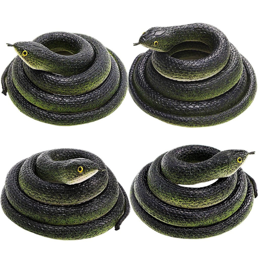 HFATMOS 4 Pack Realistic Rubber Snakes – 31.5in Black and Blue Prank Props for Parties and Garden