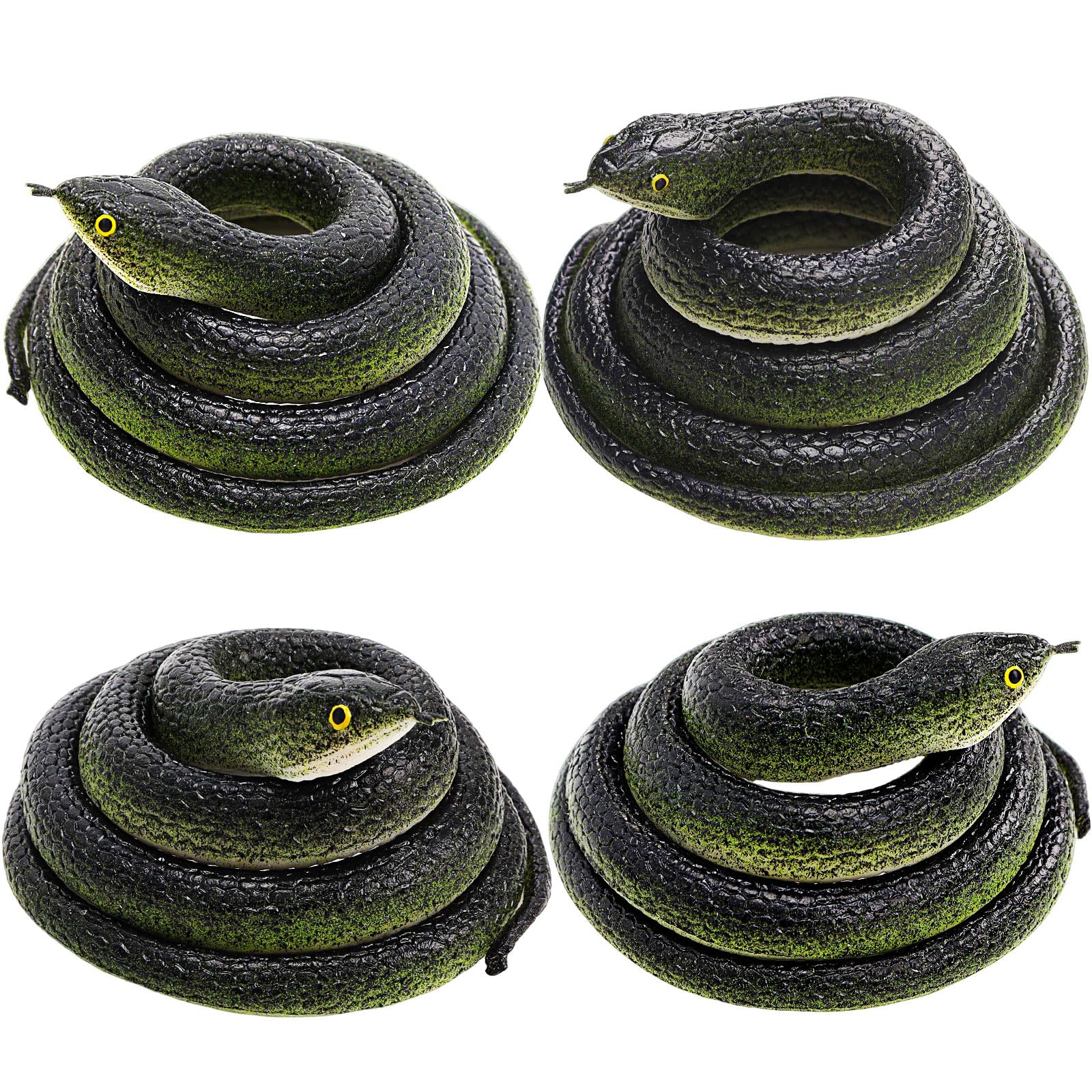 HFATMOS 4 Pack Realistic Rubber Snakes – 31.5in Black and Blue Prank Props for Parties and Garden