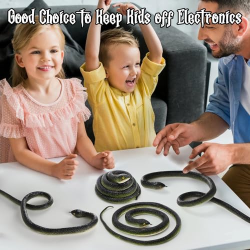 HFATMOS 4 Pack Realistic Rubber Snakes – 31.5in Black and Blue Prank Props for Parties and Garden