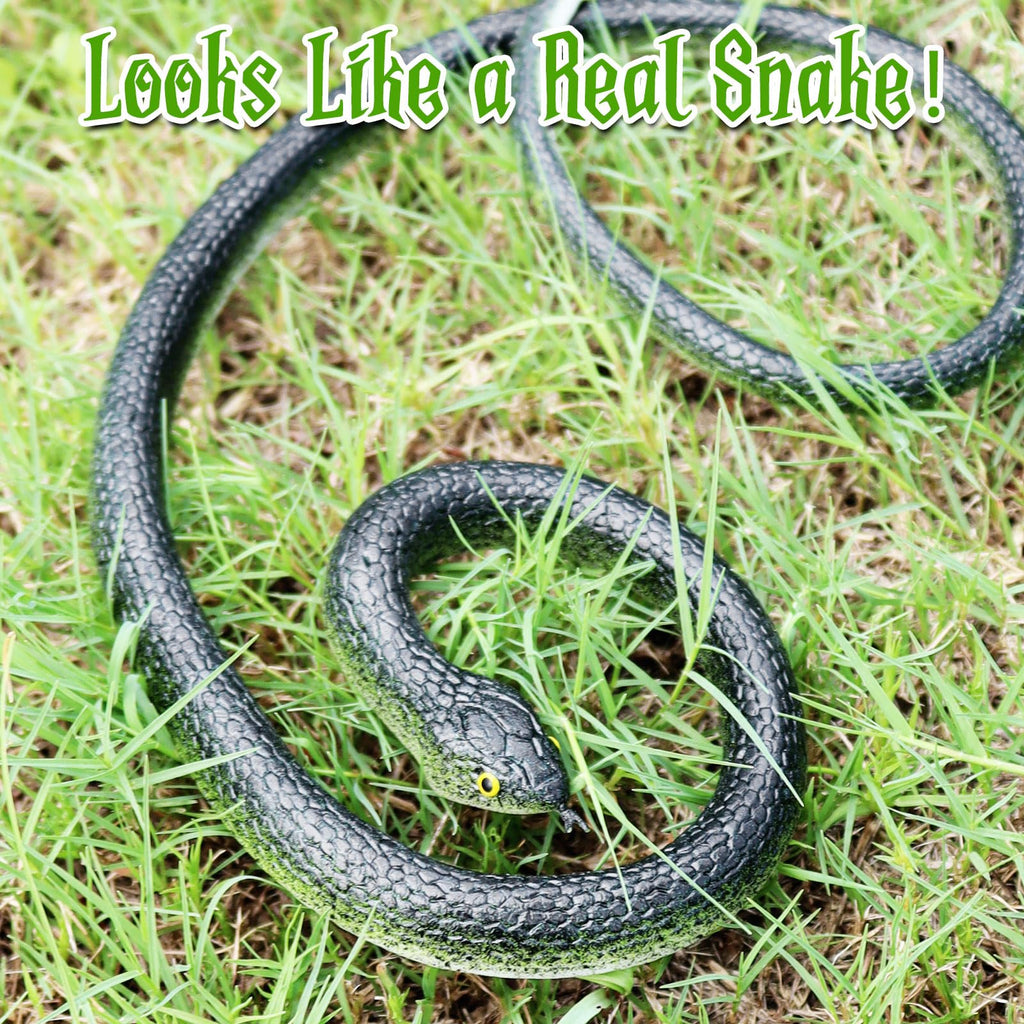 HFATMOS 4 Pack Realistic Rubber Snakes – 31.5in Black and Blue Prank Props for Parties and Garden