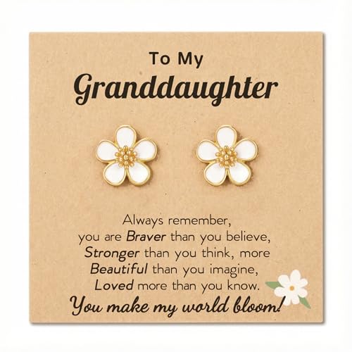 HGDEER Hypoallergenic Flower Daisy Earrings for Girls - Gold or Silver Plated Cubic Zirconia Studs with Quote Card & Gift Pouch