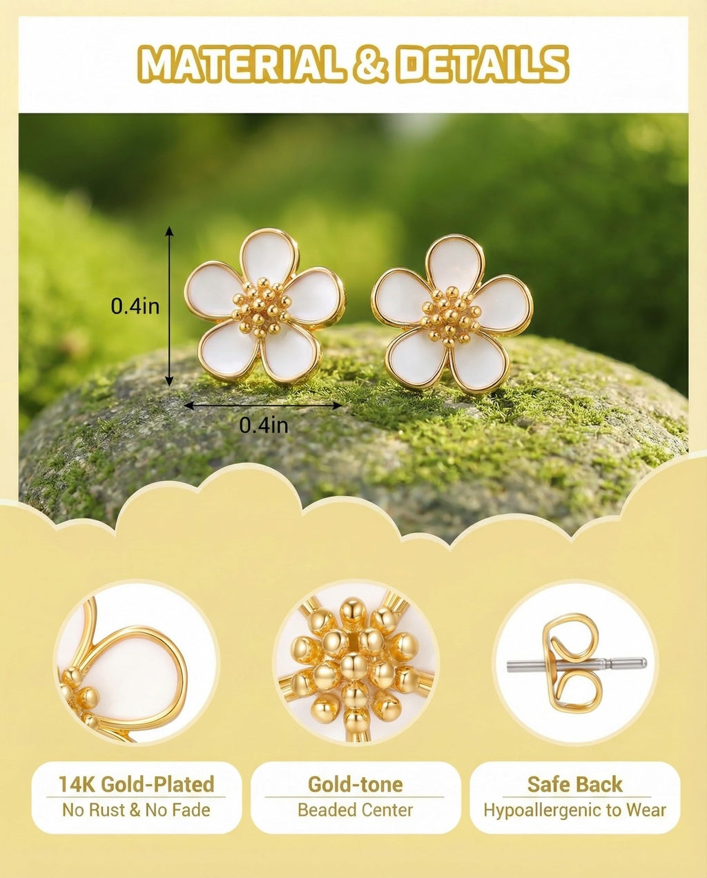HGDEER Hypoallergenic Flower Daisy Earrings for Girls - Gold or Silver Plated Cubic Zirconia Studs with Quote Card & Gift Pouch