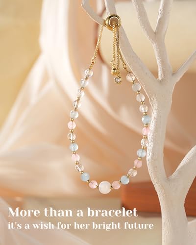 HGDEER Moonstone Adjustable Bracelet for Teen Girls – Natural Stone with Inspirational Card & Gift Pouch