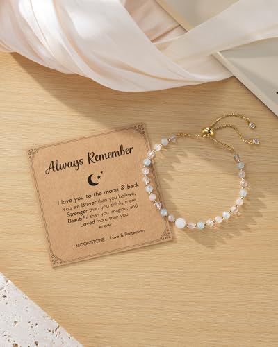 HGDEER Moonstone Adjustable Bracelet for Teen Girls – Natural Stone with Inspirational Card & Gift Pouch
