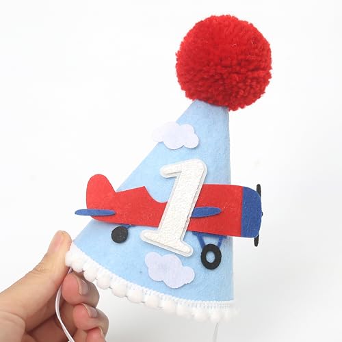 HGFC Airplane 1st Birthday Party Hat & Cake Topper Set – Handmade Aviation Decor