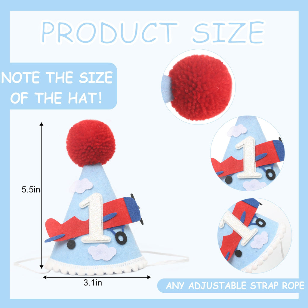 HGFC Airplane 1st Birthday Party Hat & Cake Topper Set – Handmade Aviation Decor