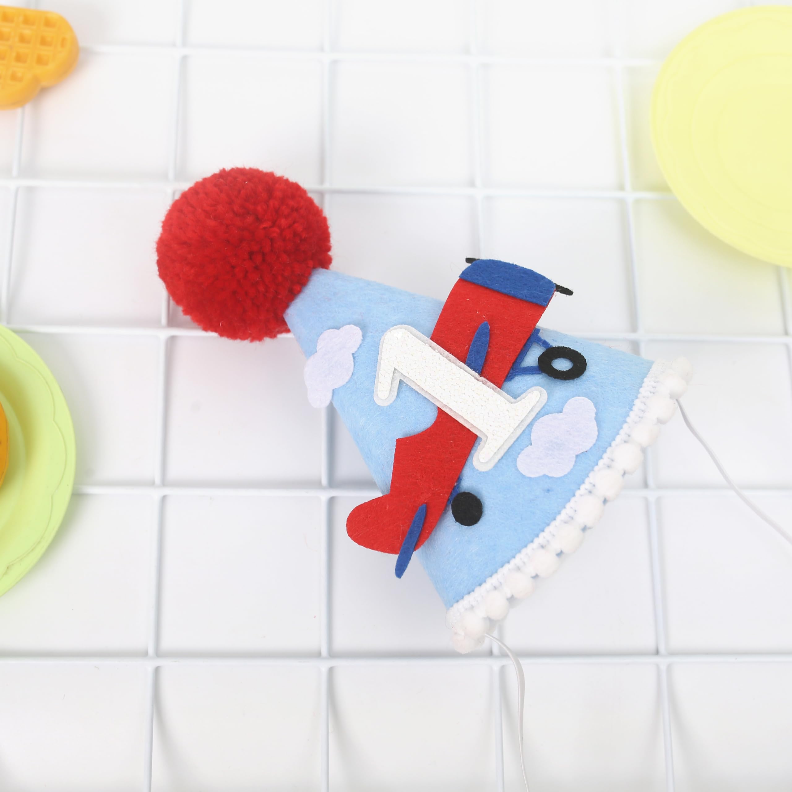 HGFC Airplane 1st Birthday Party Hat & Cake Topper Set – Handmade Aviation Decor