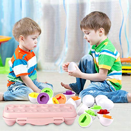 Hhyn 12-Piece Color & Shape Matching Eggs Set with Pink Storage Case – Toddler Learning Toy