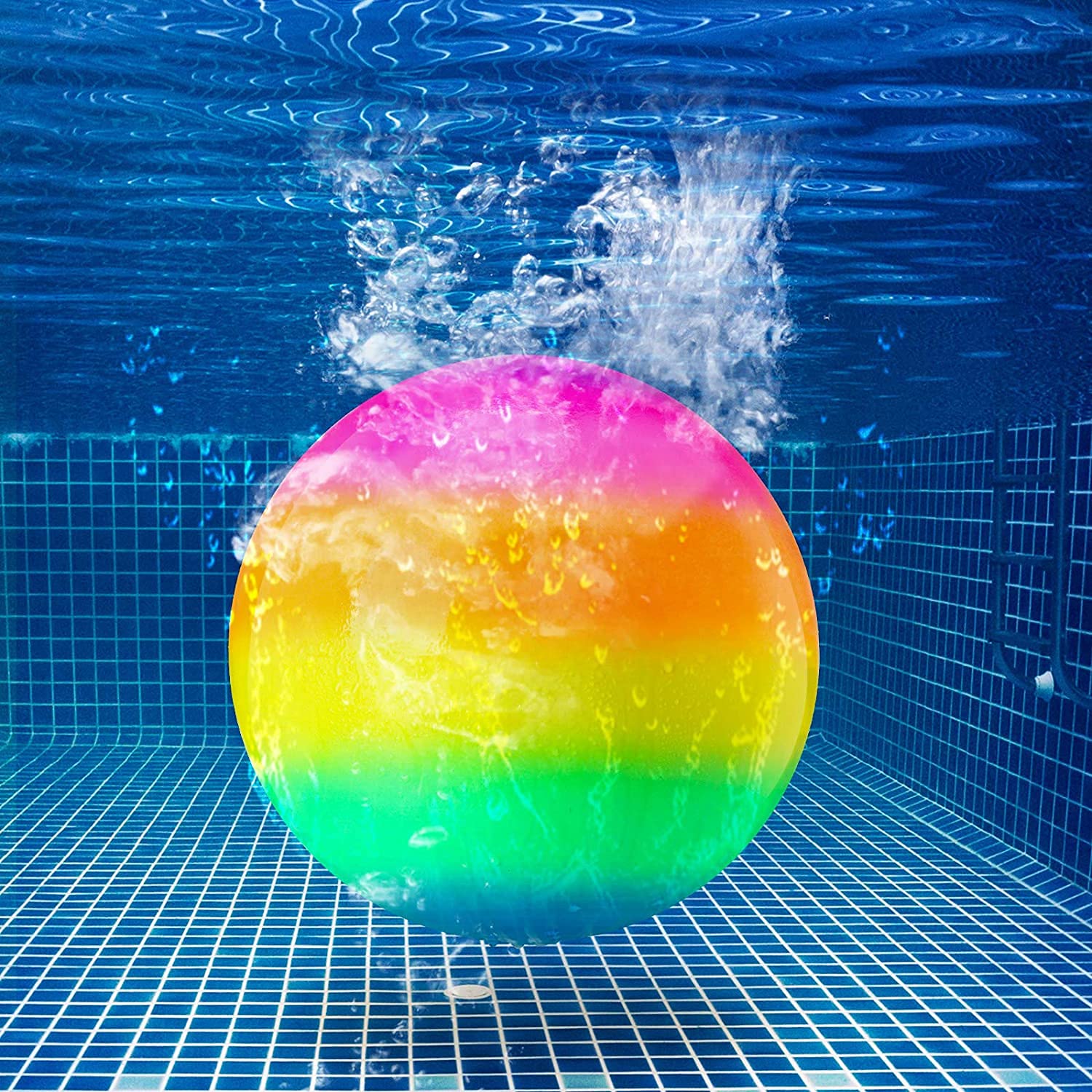 Hiboom 9 Inch Rainbow Diving Balls for Pool – Underwater Passing & Dribbling with Water Injector