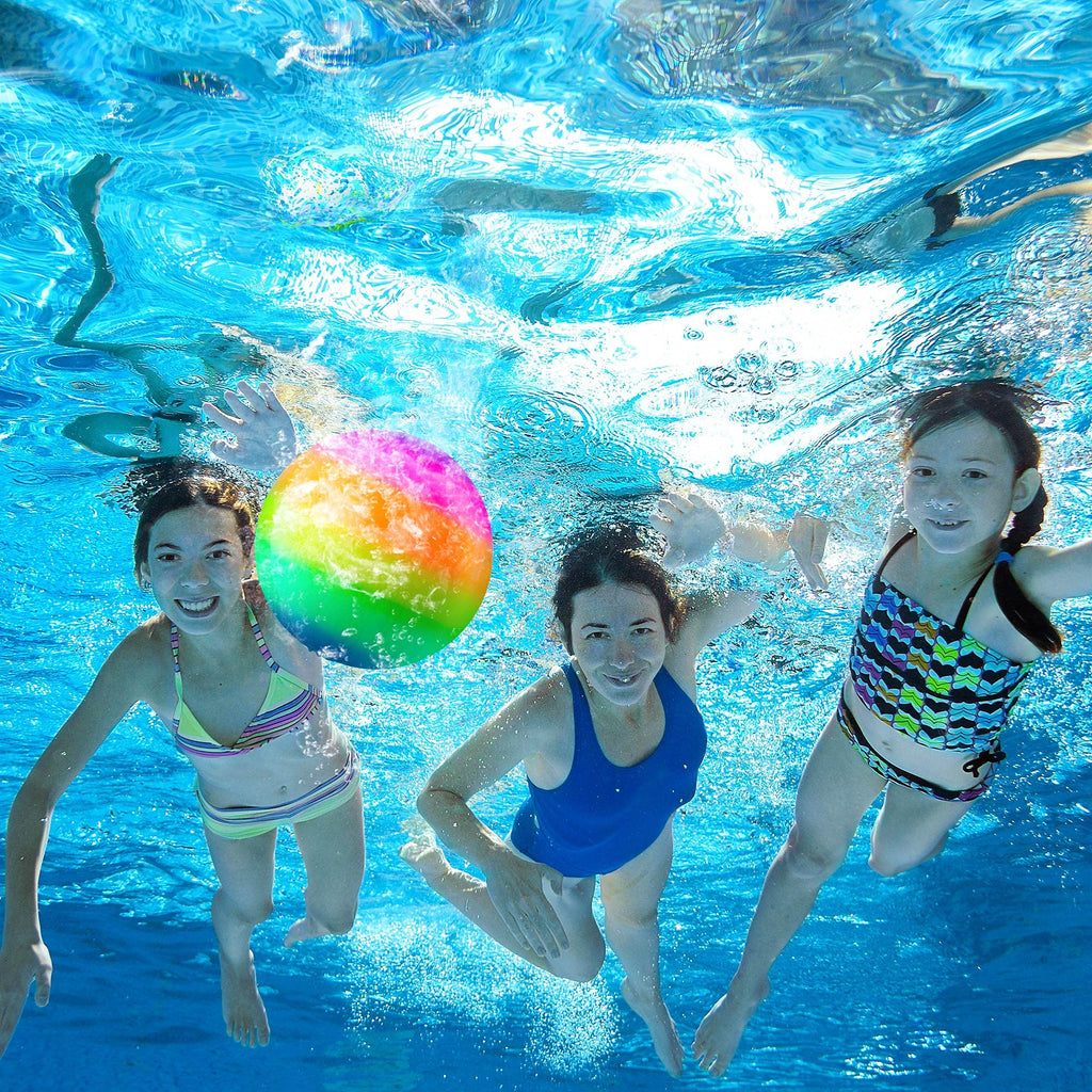 Hiboom 9 Inch Rainbow Diving Balls for Pool – Underwater Passing & Dribbling with Water Injector
