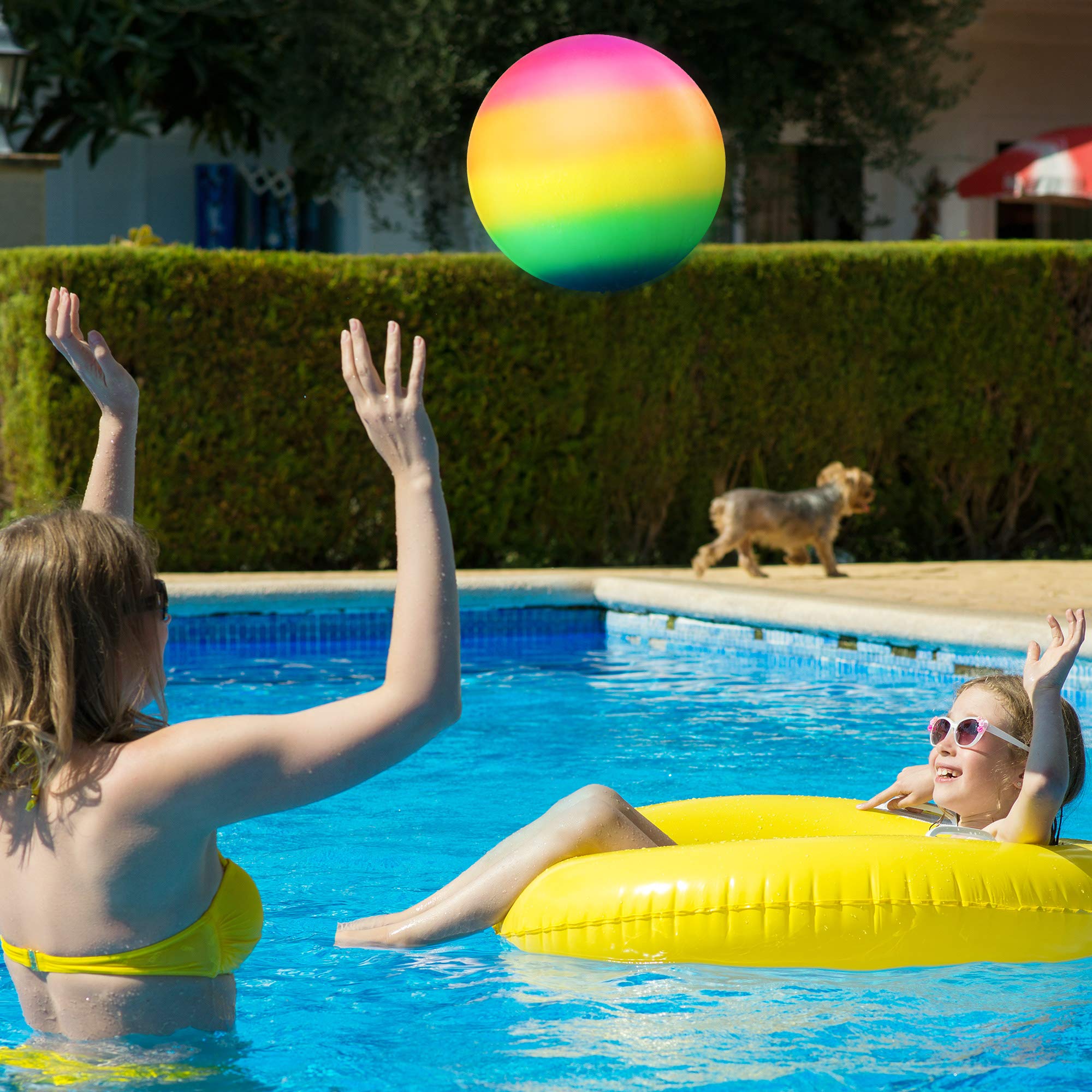 Hiboom 9 Inch Rainbow Diving Balls for Pool – Underwater Passing & Dribbling with Water Injector