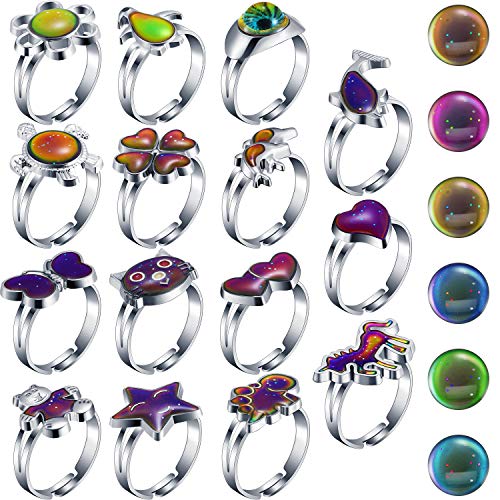 Hicarer 15 Pack Mood Rings for Kids – Adjustable Color Changing Rings, Party Favors & Goodie Bag Fillers