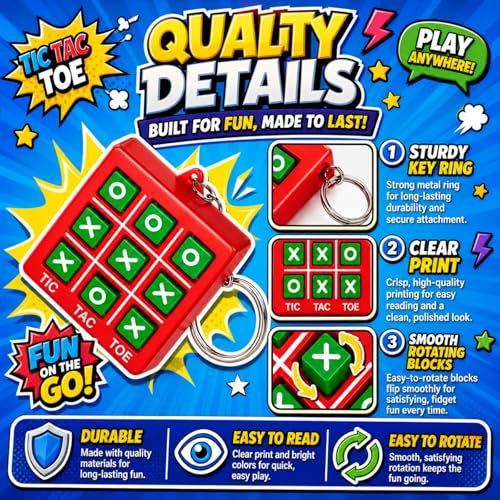 Hicarer 16-Pack Mini Tic Tac Toe Keychains – Party Favors, Classroom Prizes, Travel Games for Kids 3-12
