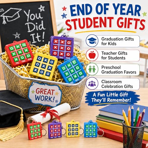 Hicarer 16-Pack Mini Tic Tac Toe Keychains – Party Favors, Classroom Prizes, Travel Games for Kids 3-12