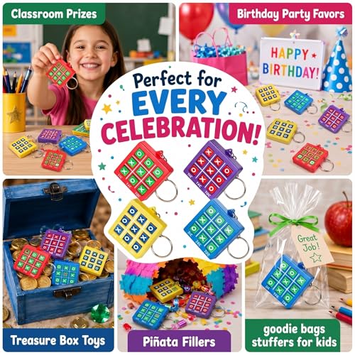 Hicarer 16-Pack Mini Tic Tac Toe Keychains – Party Favors, Classroom Prizes, Travel Games for Kids 3-12