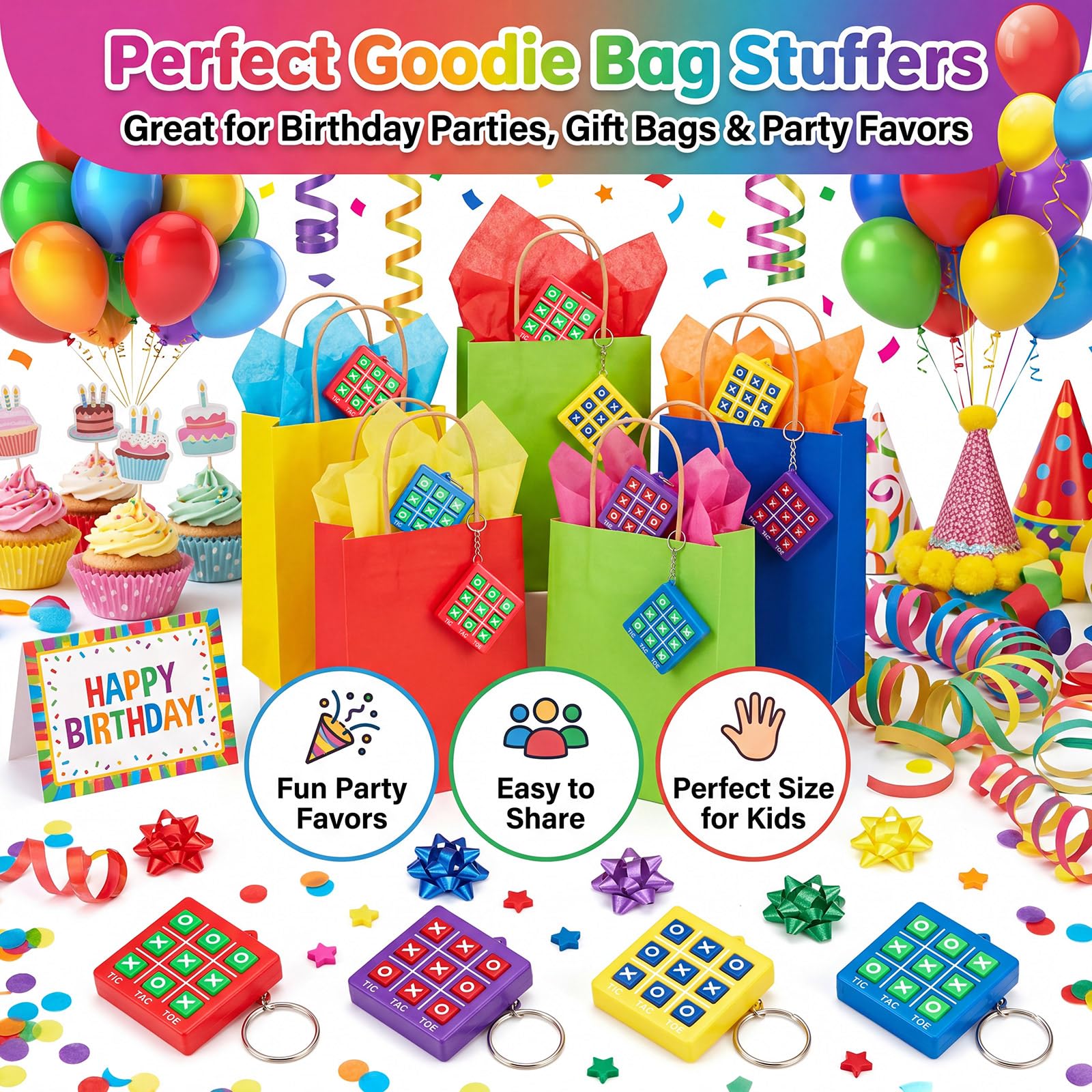 Hicarer 16-Pack Mini Tic Tac Toe Keychains – Party Favors, Classroom Prizes, Travel Games for Kids 3-12