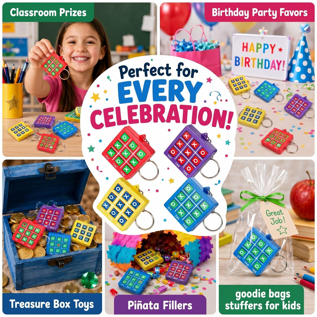 Hicarer 16-Pack Mini Tic Tac Toe Keychains – Party Favors, Classroom Prizes, Travel Games for Kids 3-12