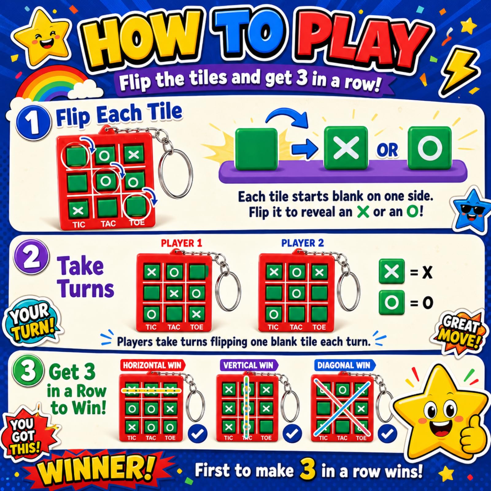 Hicarer 16-Pack Mini Tic Tac Toe Keychains – Party Favors, Classroom Prizes, Travel Games for Kids 3-12